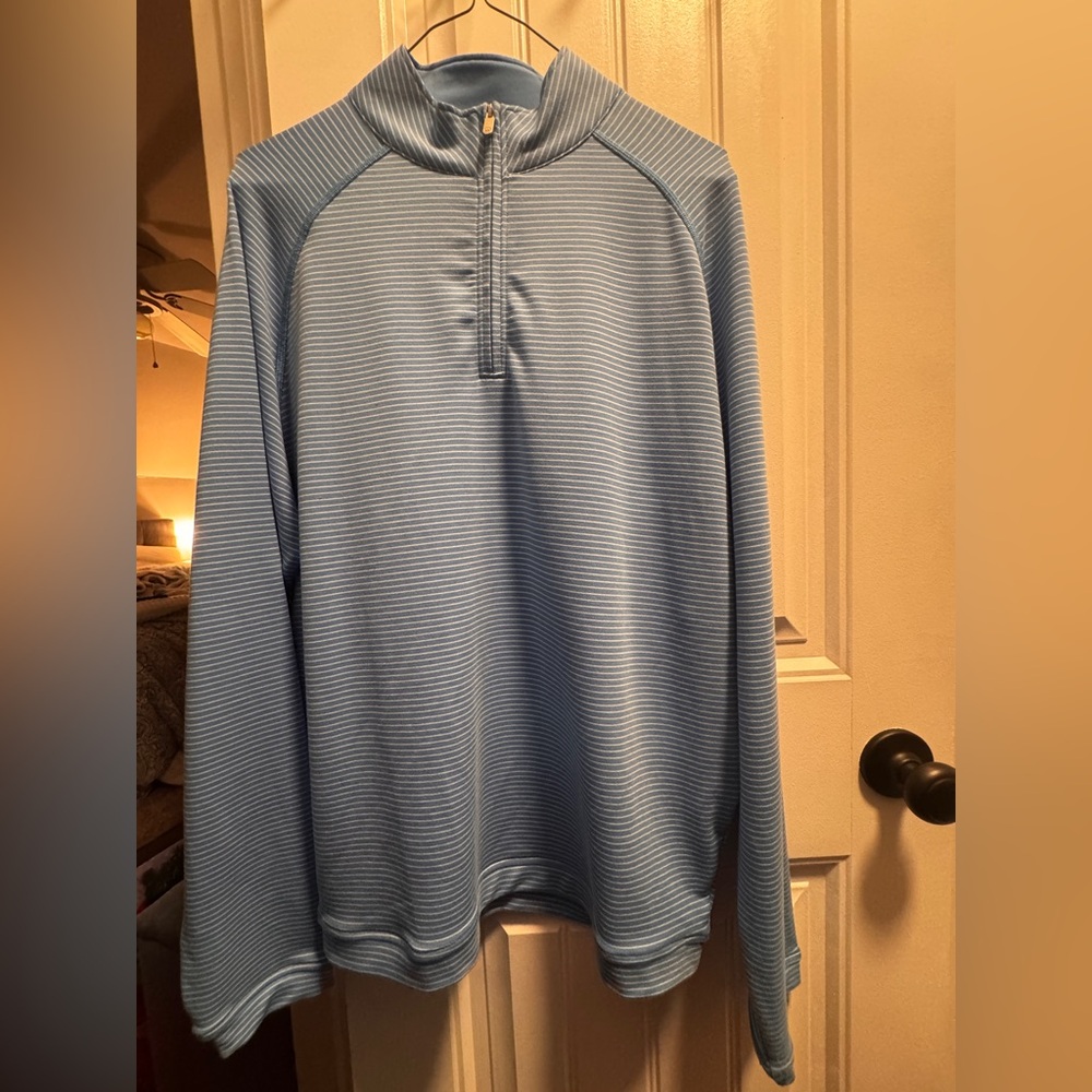 Peter Millar Light Blue Striped Quarter-Zip